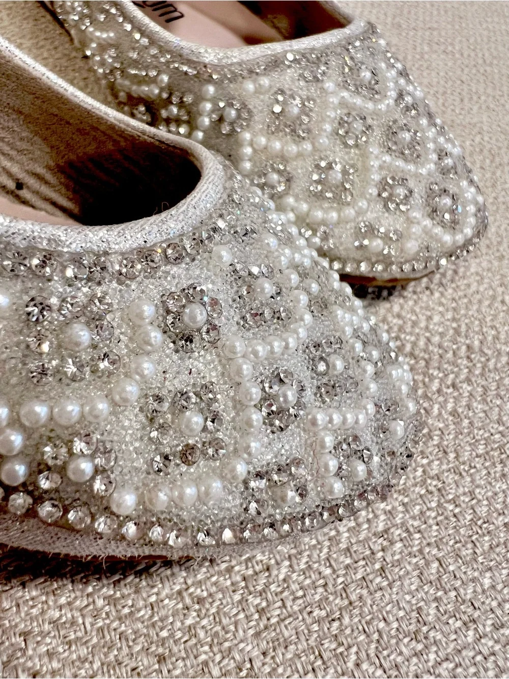 De Blossom Kids Sz 6 Toddler Helen Silver Pearl Rhinestone Mary Jane Dress Shoes